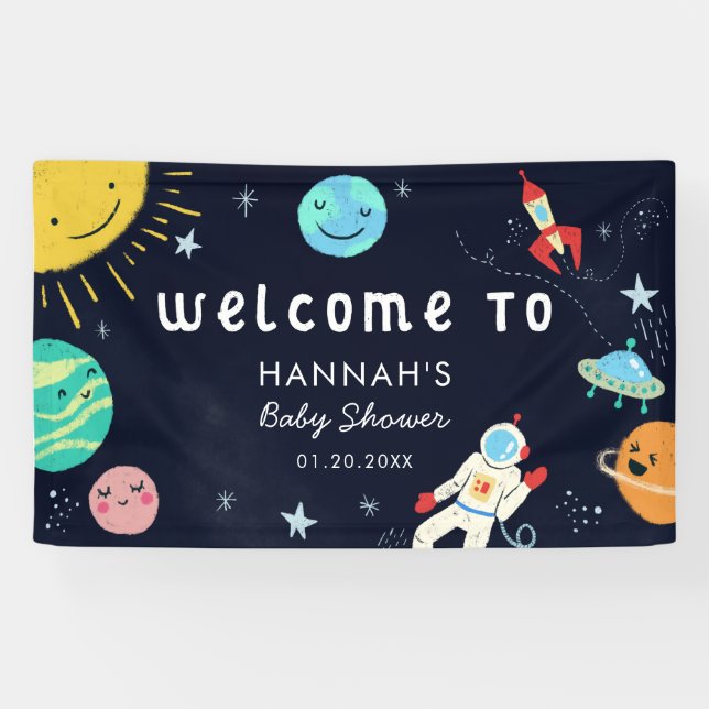 Cute Space Theme Baby Shower Welcome Banner (Horizontal)