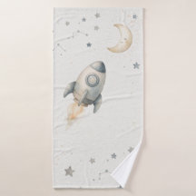 Cute Space Theme Bath Towels with Whimsical Rocket