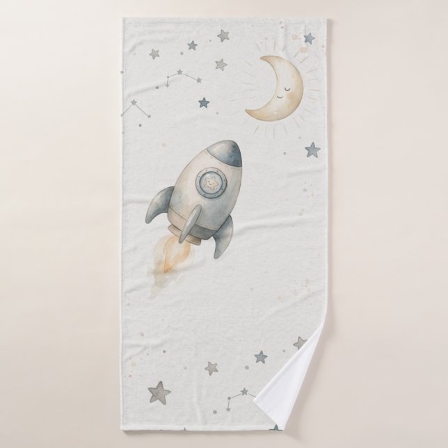Cute Space Theme Bath Towels with Whimsical Rocket (Bath Towel)