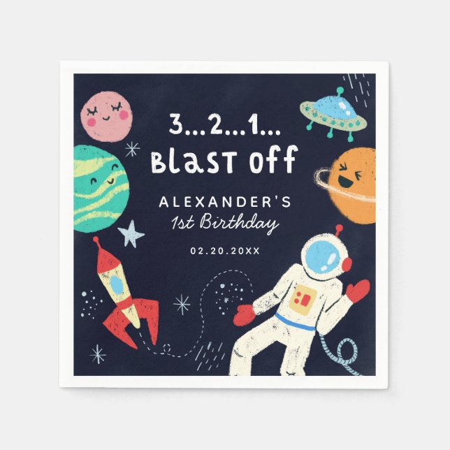 Cute Space Theme Birthday Party Napkins (Front)