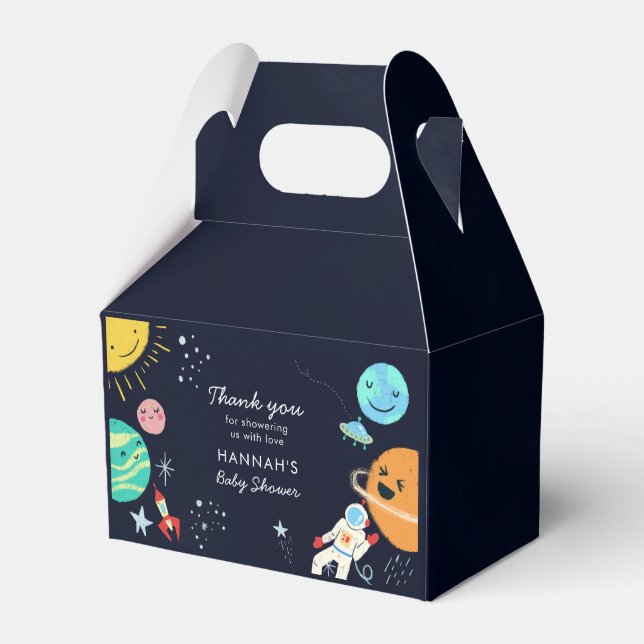 Cute Space Theme Boy Baby Shower Favor Boxes (Front Side)