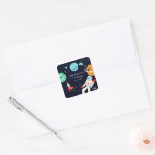 Cute Space Theme Boy Baby Shower Favor Square Sticker (Envelope)