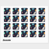 Cute Space Theme Boy Baby Shower Favor Square Sticker (Sheet)