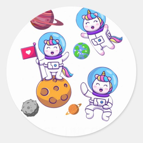 Cute Space Unicorns Funny Astronaut Planet Outer S Classic Round Sticker