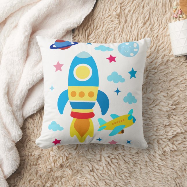 Cute Spacecraft Rocket Ships Pattern Throw Pillow (Blanket)