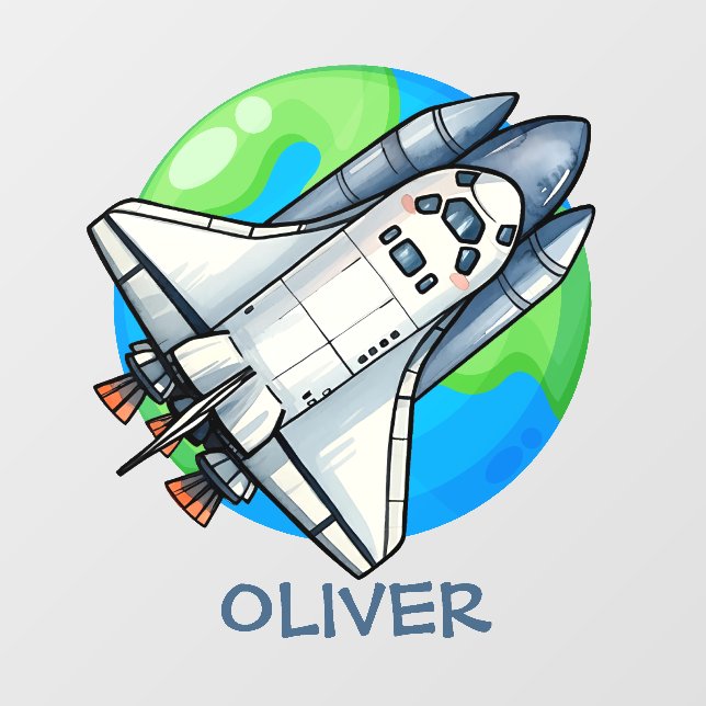 Cute Spaceship Around Earth Wall Decal (Front)