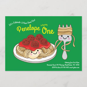 Cute Spaghetti Kids 1st Birthday Party Kawaii Invitation