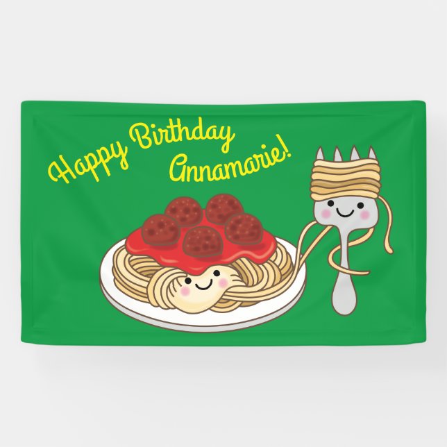 Cute Spaghetti Kids Birthday Party Kawaii Banner (Horizontal)