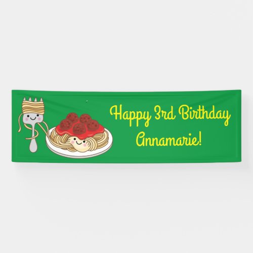 Cute Spaghetti Kids Birthday Party Kawaii Banner
