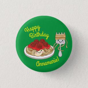 Cute Spaghetti Kids Birthday Party Kawaii Button