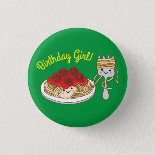 Cute Spaghetti Kids Birthday Party Kawaii Button