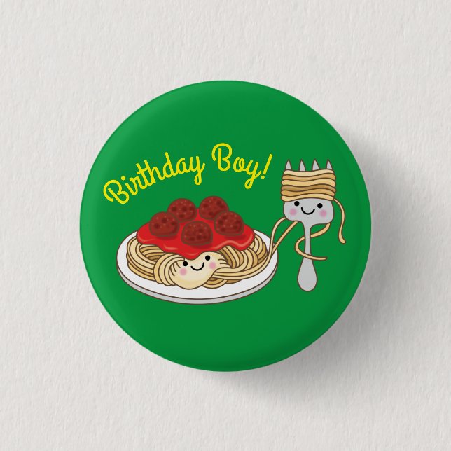 Cute Spaghetti Kids Birthday Party Kawaii Button (Front)