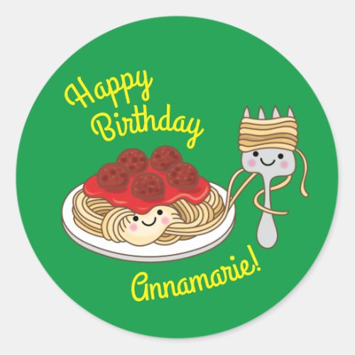 Cute Spaghetti Kids Birthday Party Kawaii Classic Round Sticker