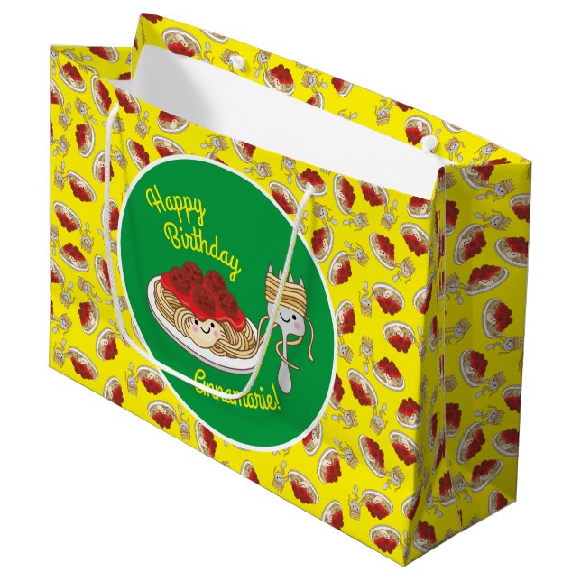 Cute Spaghetti Kids Birthday Party Kawaii Large Gift Bag (Front Angled)
