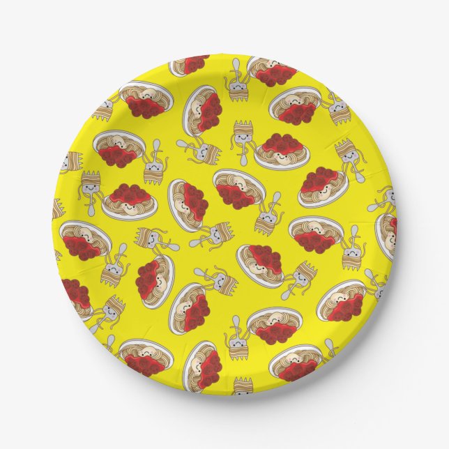 Cute Spaghetti Kids Birthday Party Kawaii Paper Plates (Front)