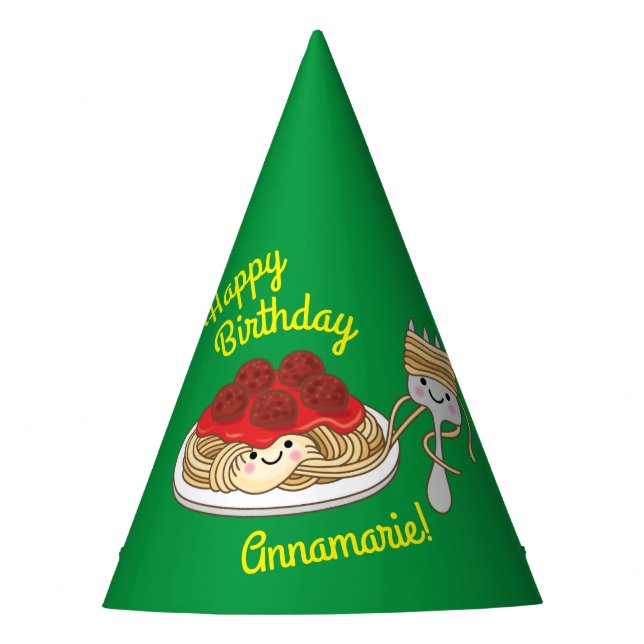Cute Spaghetti Kids Birthday Party Kawaii Party Hat (Front)