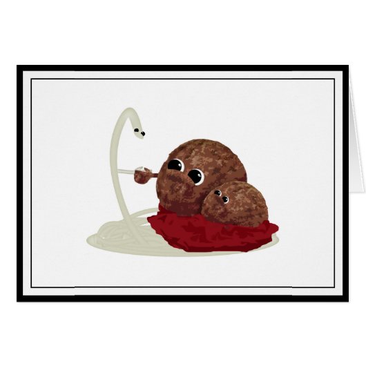 Cute Spaghetti Meeting Meatballs Cards (Front Horizontal)