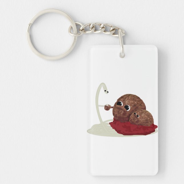 Cute Spaghetti Meeting Meatballs Keychain (Front)