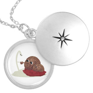 Cute Spaghetti Meeting Meatballs Locket Necklace