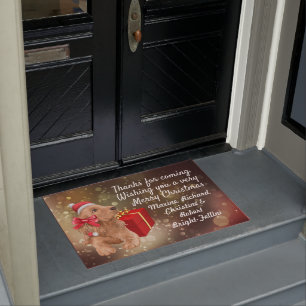 Cute Spaniel red hat and box festive custom Xmas Doormat