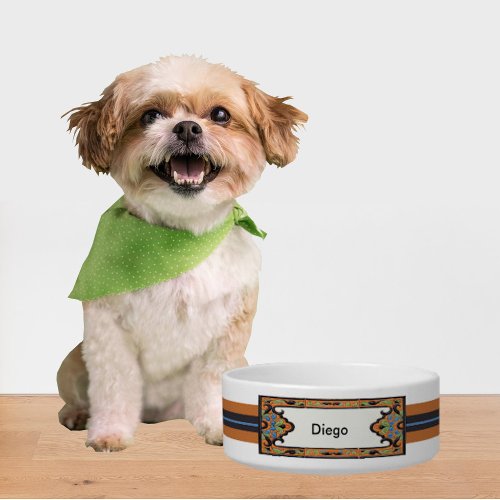 Cute Spanish Adobe Style Personalized Dog Bowl