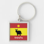 Cute Spanish Bull, Sun &amp; Flag Keychain at Zazzle