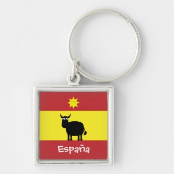 Cute Spanish Bull  Sun & Flag Keychain by Molly_Sky at Zazzle
