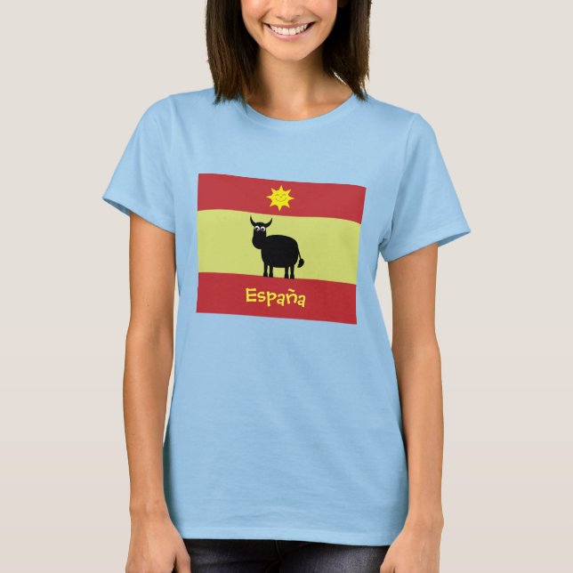 Cute Spanish Bull, Sun & Flag T-Shirt (Front)