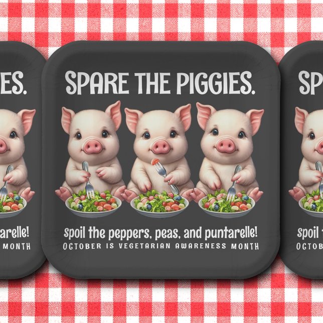 Cute Spare the Piggies Eating Salads Paper Plates (Spare the Piggies Square Paper Plates Cover Photo)