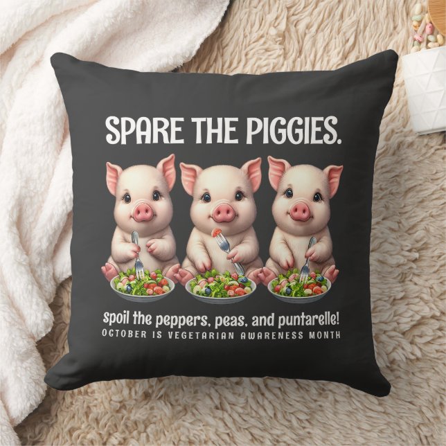 Cute Spare the Piggies Eating Salads Throw Pillow (Blanket)