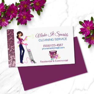 Cute Sparkle Cartoon Maid Cleaning Services  Business Card