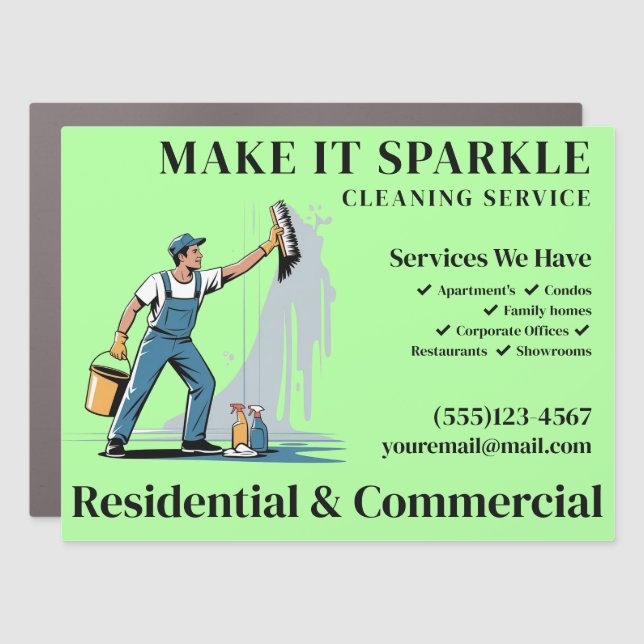 Cute Sparkle Cartoon Maid Cleaning Services Car Magnet (Front)