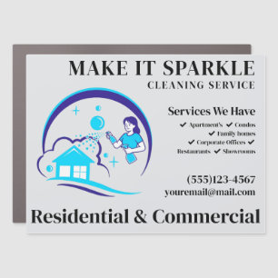 Cute Sparkle Cartoon Maid Cleaning Services Car Magnet