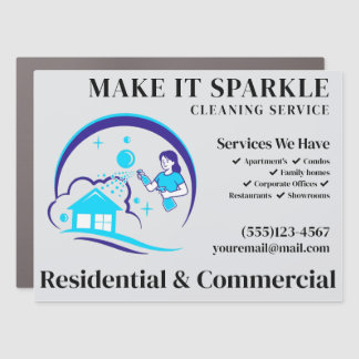 Cute Sparkle Cartoon Maid Cleaning Services Car Magnet