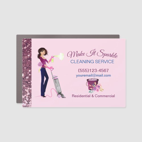 Cute Sparkle Cartoon Maid Cleaning Services Car Magnet