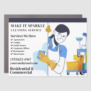 Cute Sparkle Cartoon Maid Cleaning Services Car Magnet