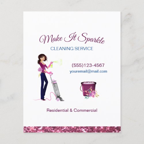 Cute Sparkle Cartoon Maid Cleaning Services Flyer