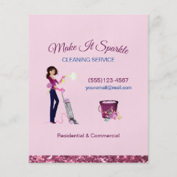 Cute Sparkle Cartoon Maid Cleaning Services Flyer