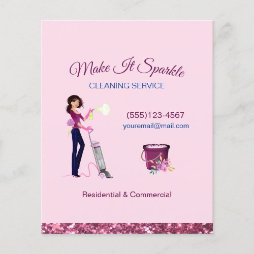 Cute Sparkle Cartoon Maid Cleaning Services Flyer