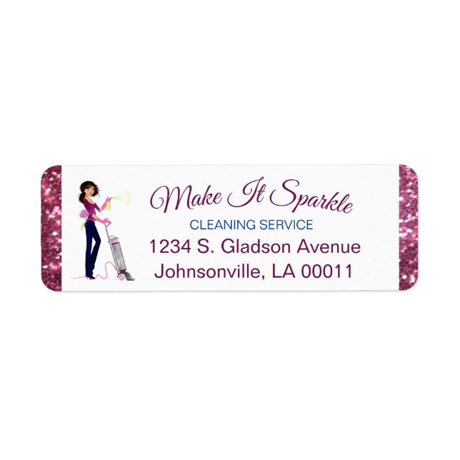 Cute Sparkle Cartoon Maid Cleaning Services Label (Front)