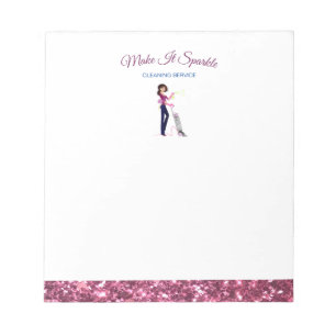 Cute Sparkle Cartoon Maid Cleaning Services Notepad