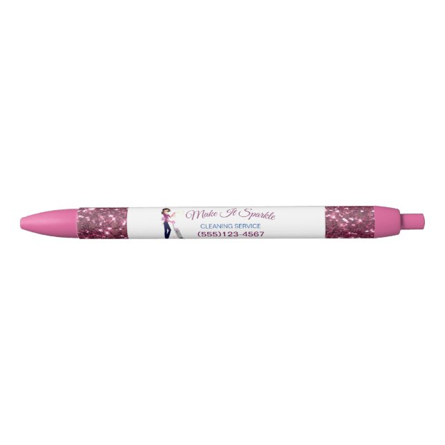Cute Sparkle Cartoon Maid Cleaning Services Pen (Front)