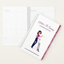 Cute Sparkle Cartoon Maid Cleaning Services Planner