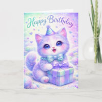 Cute Sparkle Kitten Happy Birthday Card - Magical