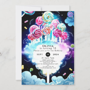 Cute Sparkling Candyland Birthday Invitation