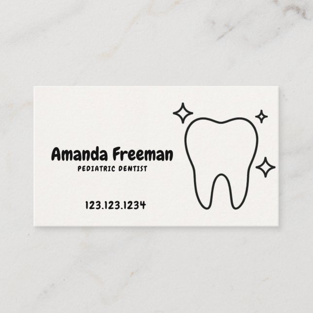 Cute Sparkling Tooth Line Art Pediatric Dentist Appointment Card (Front)