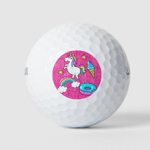 Cute sparkling unicorn donuts golf balls