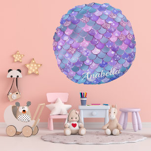 Cute Sparkly Glitter Mermaid Scales  Round Pillow