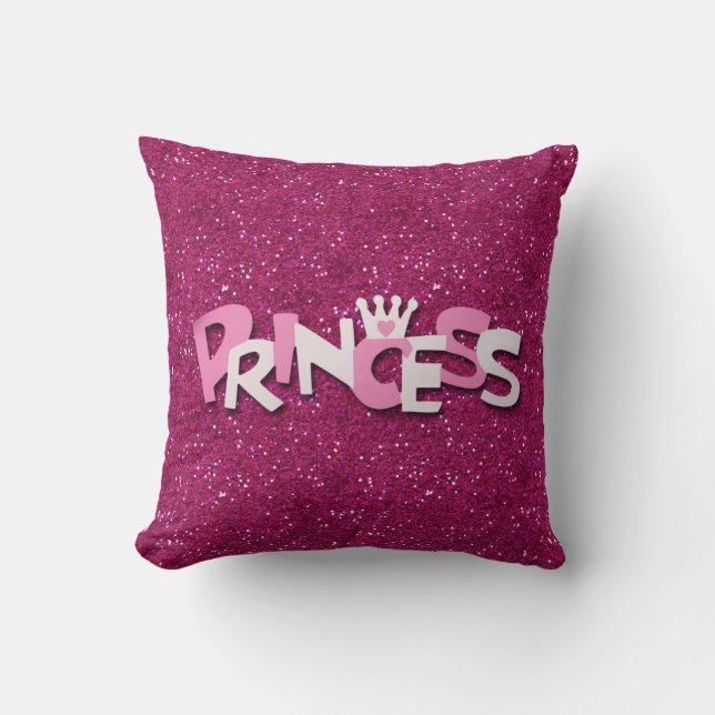 Cute Sparkly Hot Pink Princess Glitter Throw Pillow (Front)