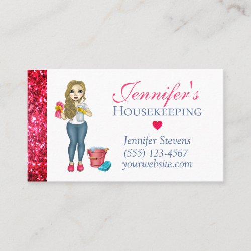 Cute Sparkly Maid House Cleaning Service Business Card
